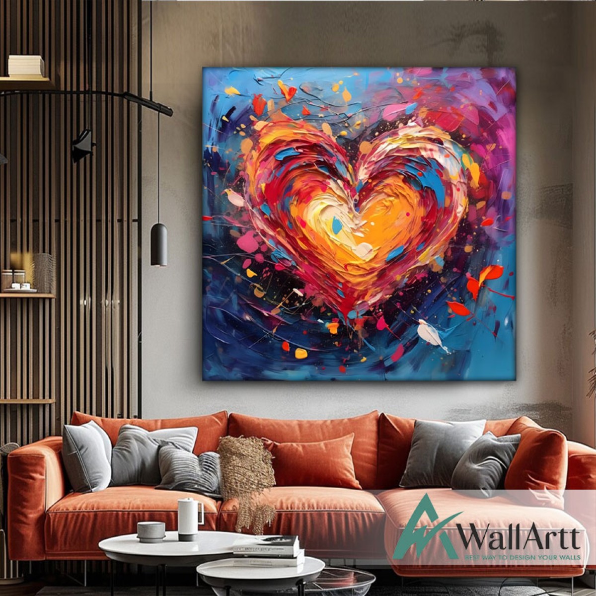 Colorful Heart 3D Heavy Textured Partial Oil Painting - Wall Art